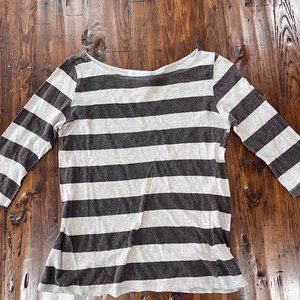 Small Brown and Cream Striped Three Quarter Length Shirt